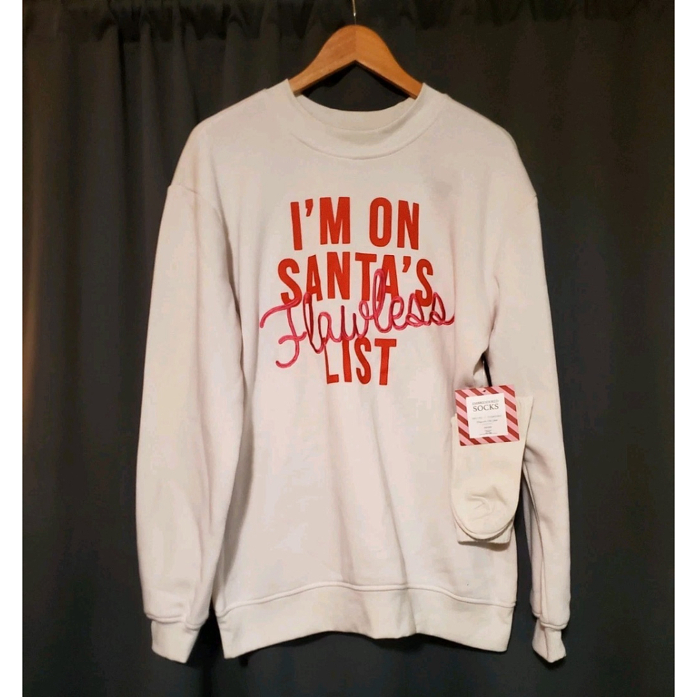 Better/Together Christmas Sweatshirt I'm On Santa's Flawless List & Socks Gift